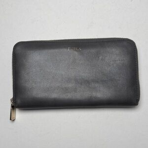 FURLA Babylon Zip Around Large Smooth Gray Leather Women's Wallet Minimal 4x7.5"
